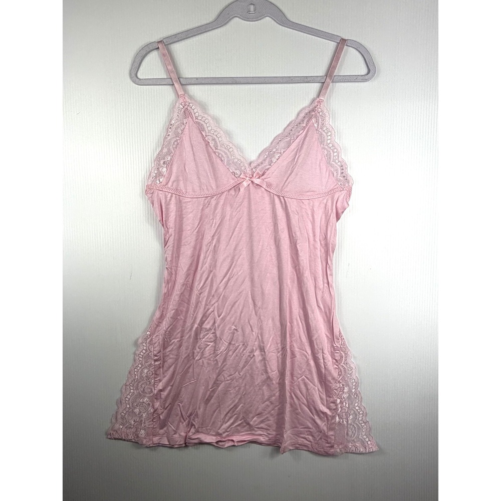 Women's XL Pink Lace Trim Nightgown Cotton Stretch‎ Coquette Sleepwear Chemise